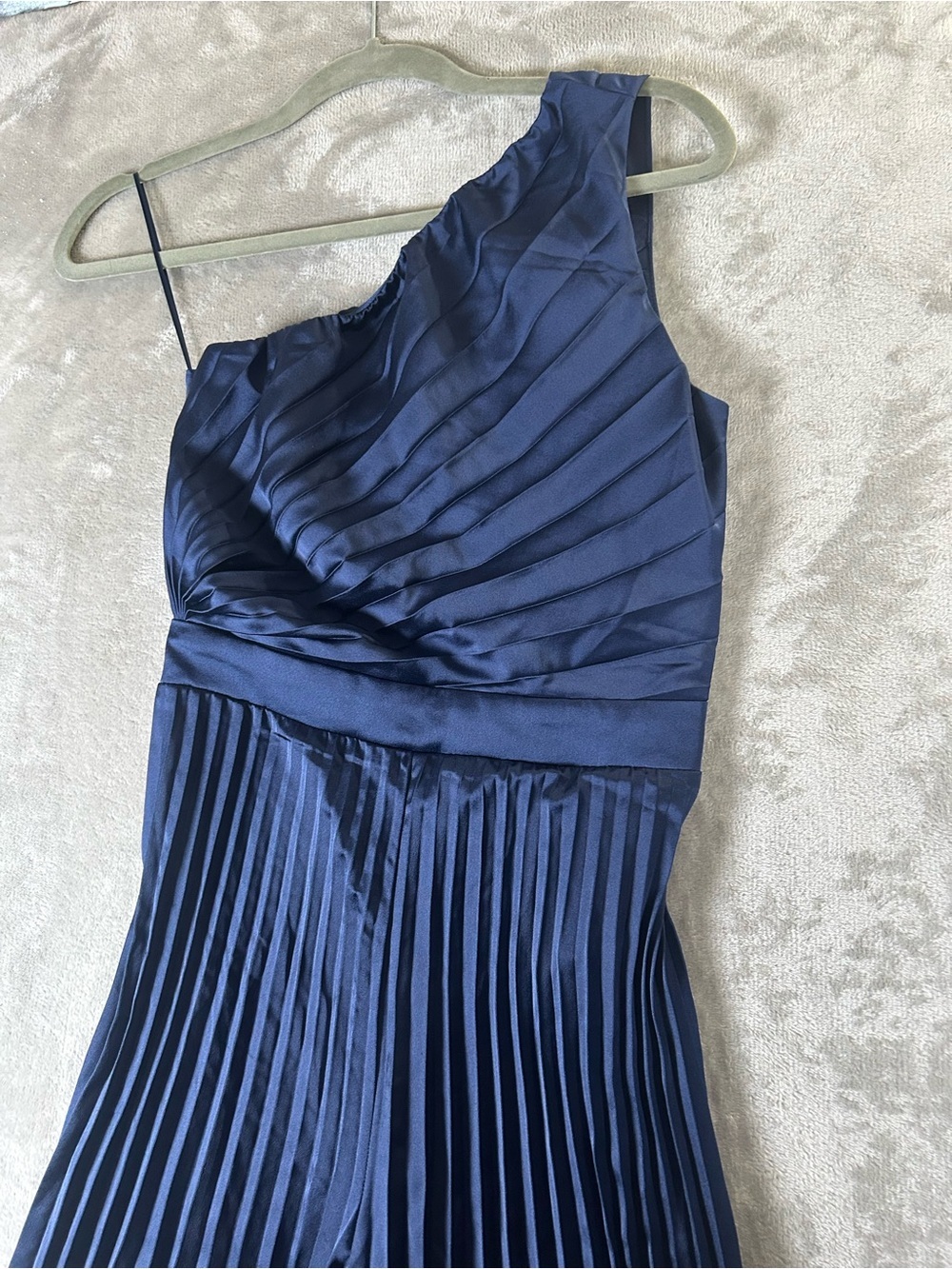 Abercrombie & Fitch NWT One-Shoulder Pleated Wide-Leg Jumpsuit in Navy - Picture 9 of 14